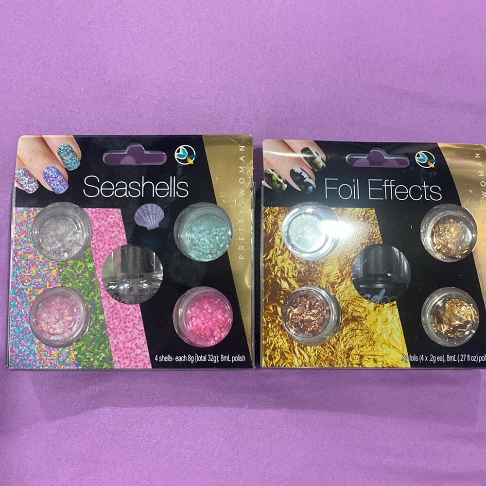 💕NEW!!! 2-pc NAIL ART BY PRETTY WOMAN! SEASHELLS & FOIL EFFECTS! 💕